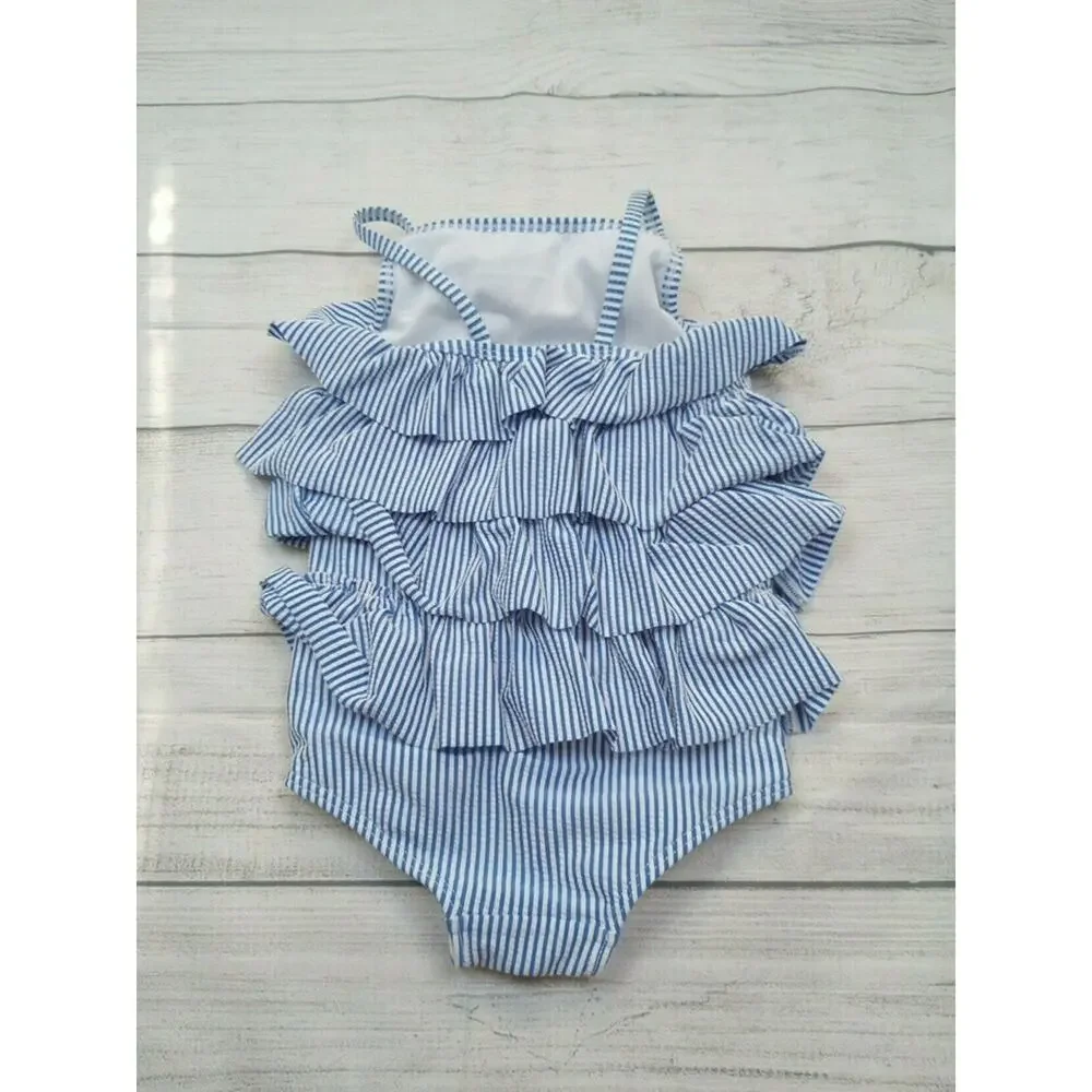 3/4 Baby Boden Striped Seersucker Swim Suit
